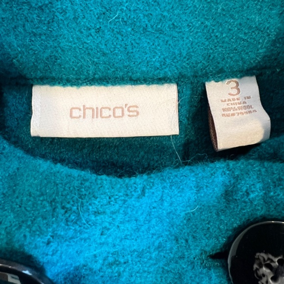 New CHICO'S Teal Blue Wool Ammi Jacket Size 3/XL - Picture 4 of 7